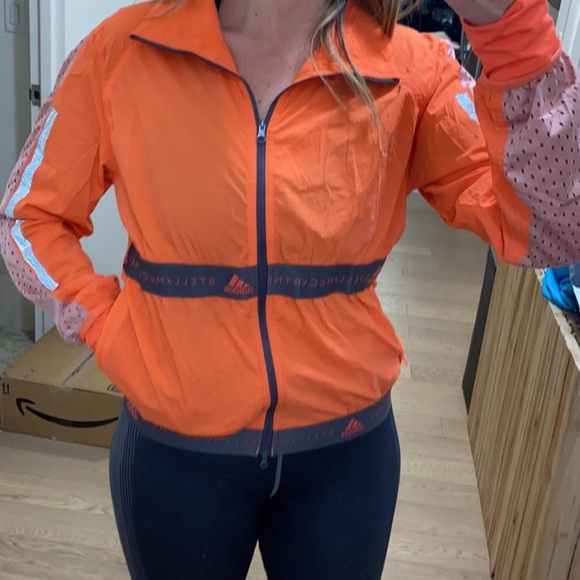 Adidas x Stella McCartney hot orange mesh logo zip up windbreaker - Picture 2 of 7